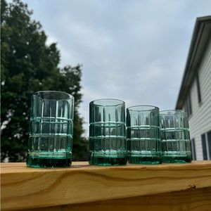 Anchor Hocking Green Juice Glass Tartan Plaid (4)